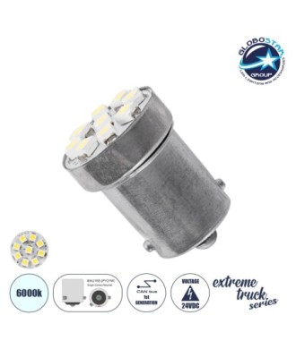 GloboStar® 81201 Λάμπα Αυτοκίνητου 1156 - BA15S - P21W 1st Generation Can-Bus Extreme Truck Series LED 9 SMD 3014 5W 750lm 120° DC 24V IP20 Ψυχρό Λευκό 6000K